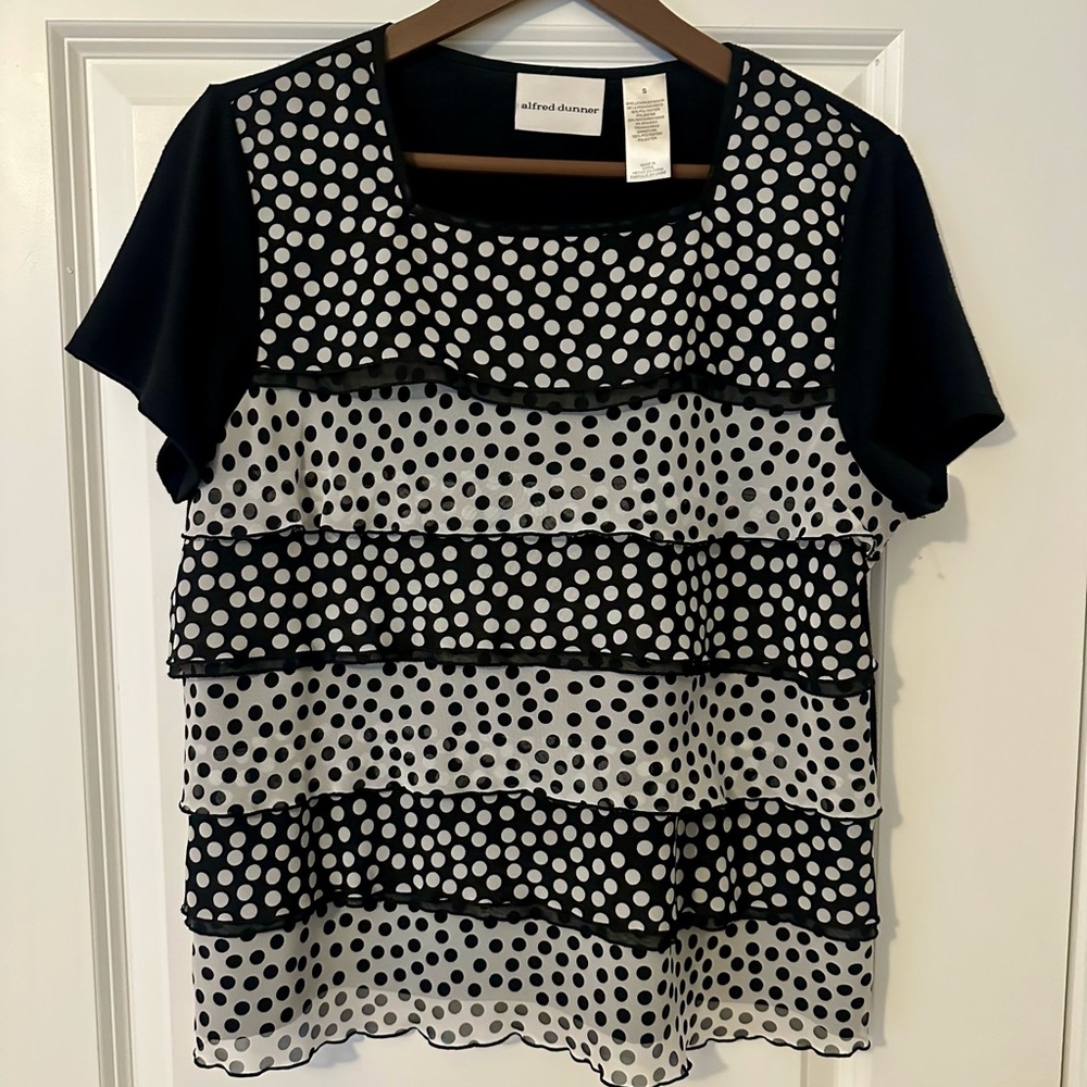 Alfred Dunner Black and White Polka Dot Blouse